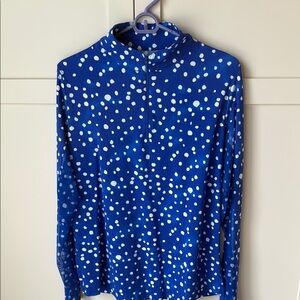 Golf IBKUL Blue and White Polka Dot Blouse golf tennis, pickleball.